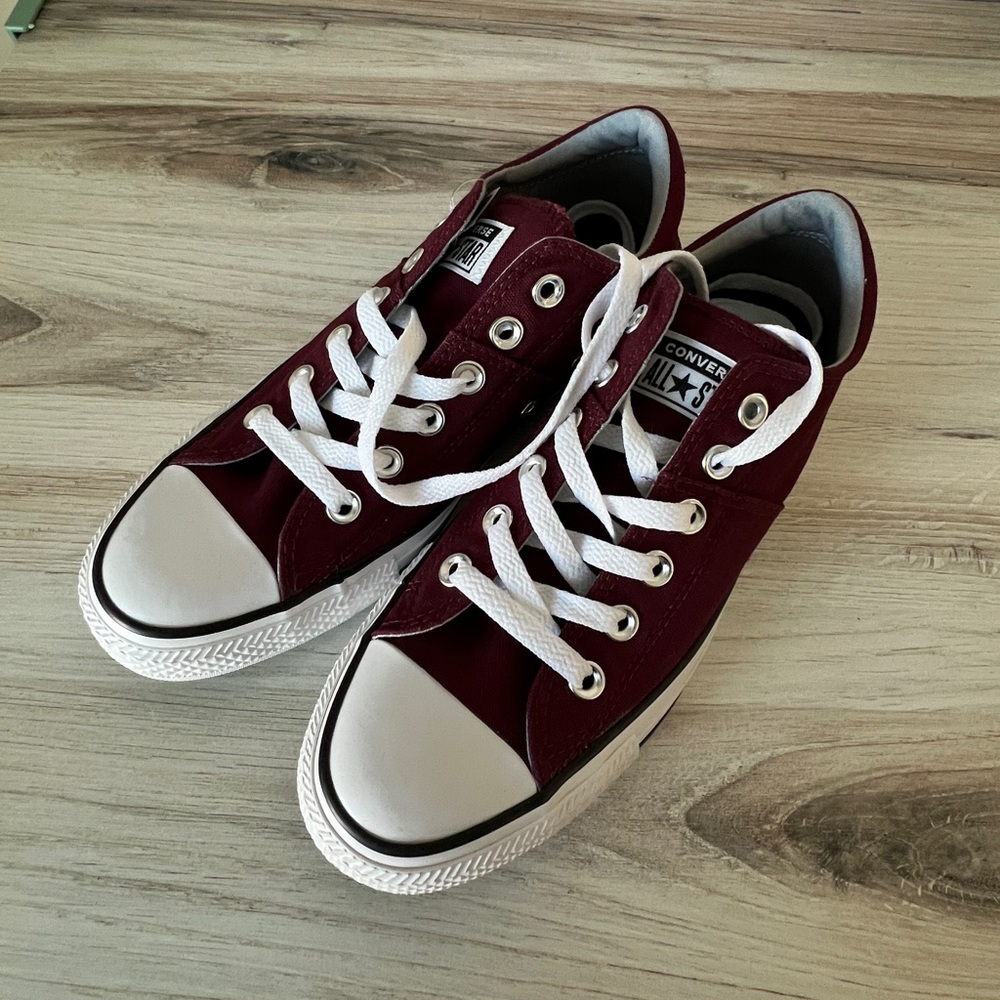 Converse shoes, dark berry color, size 8.